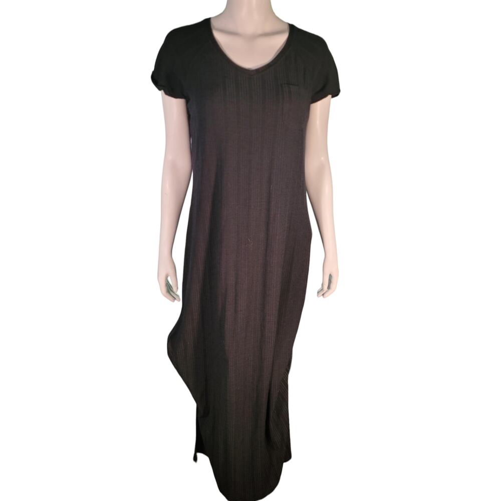 Isaac Mizrahi Live Black Ribbed Maxi Slip Dress S Relaxed Minimalist Capsule